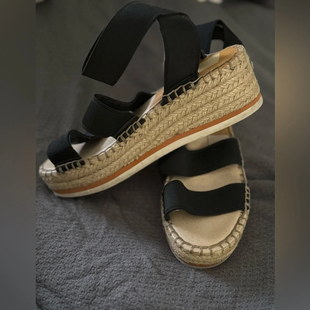 Dolce Vita Lury Platform Espadrille Black Wedge Sandals, Sz 8M